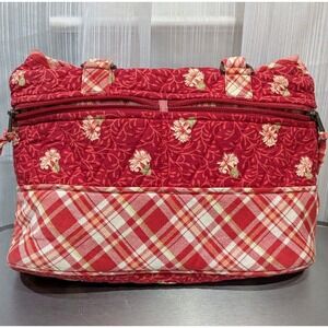 Ten Bears Red Floral And Plaid‎ Quilted Vintage YKK Double Handle Purse